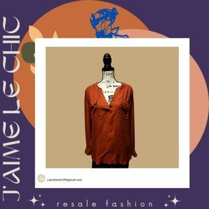 a.n.a: A New Approach -Brunt Orange Slightly Sheer Long Sleeved Blouse